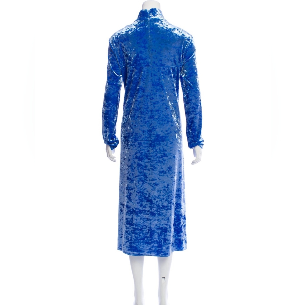 Tibi Ruched Velvet Blue Midi Dress Size L